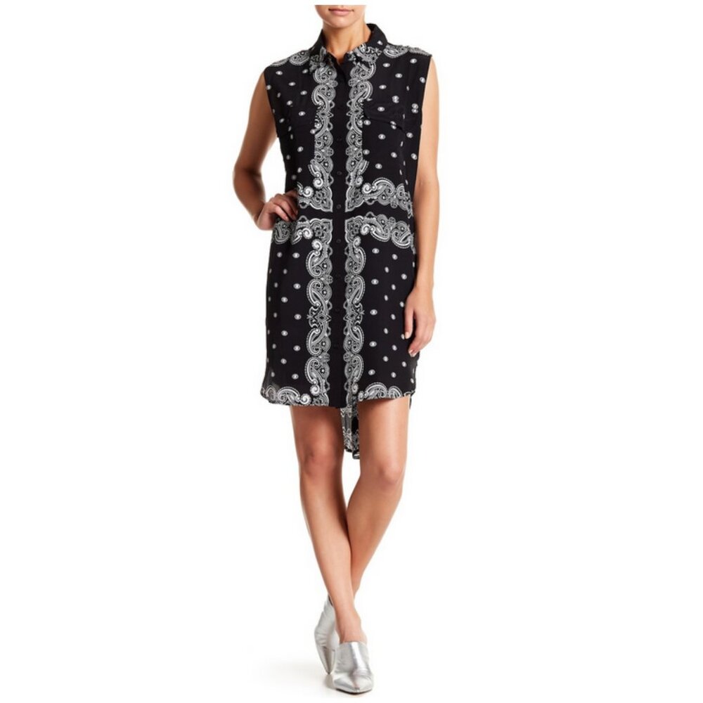 Kendall & Kylie Bandana Print Dress Black Sleeveless Mini Dress